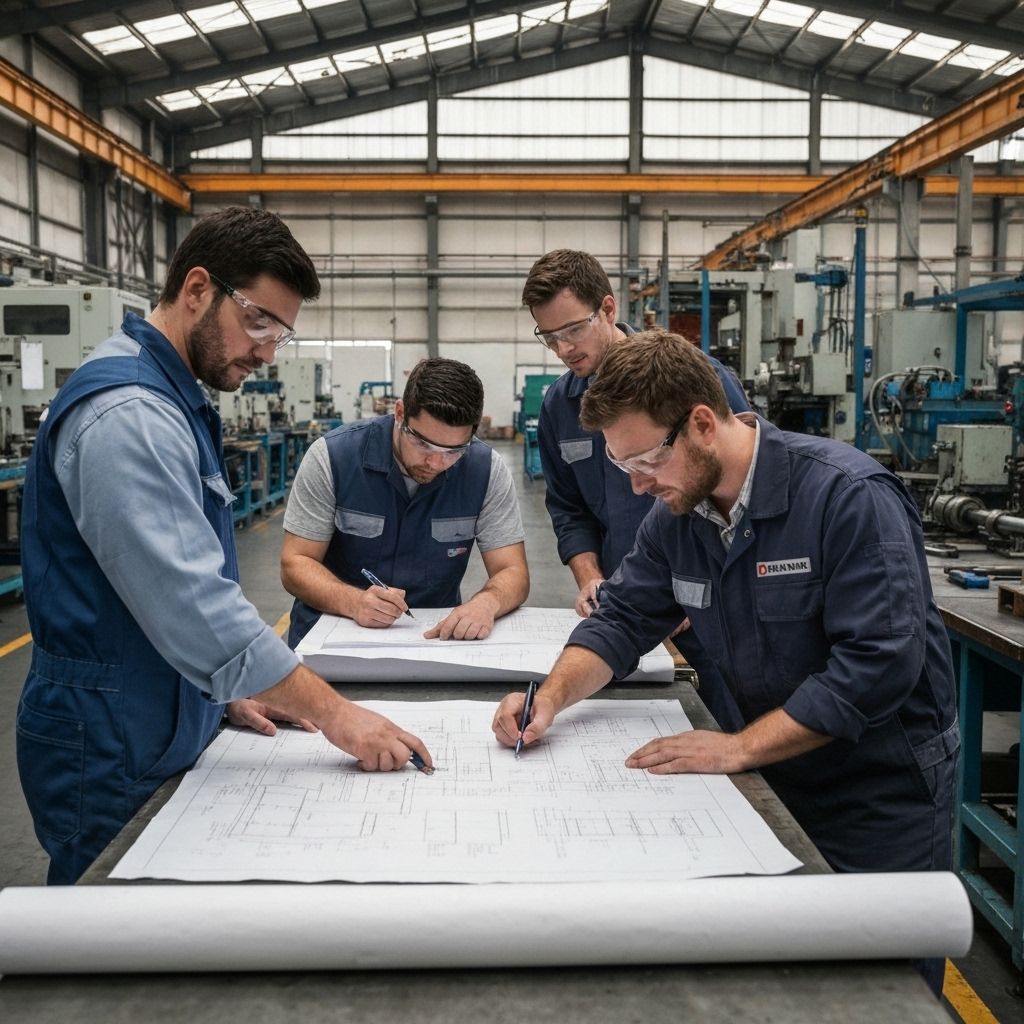 Equipo de ingeniería industrial trabajando